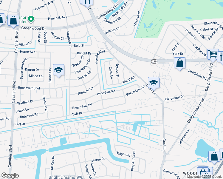 map of restaurants, bars, coffee shops, grocery stores, and more near 312 Avondale Road in Portsmouth