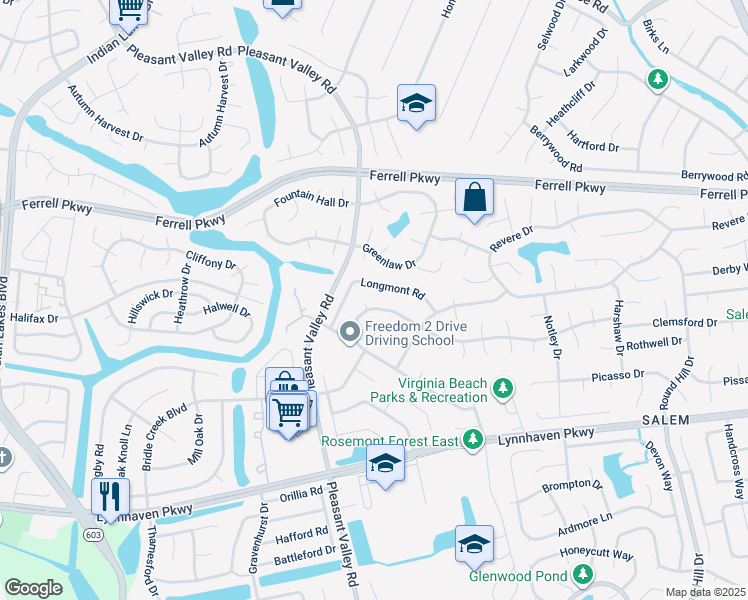 map of restaurants, bars, coffee shops, grocery stores, and more near 1504 Blackwood Court in Virginia Beach