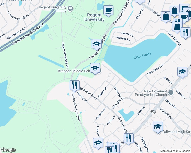 map of restaurants, bars, coffee shops, grocery stores, and more near 1700 Pope Street in Virginia Beach