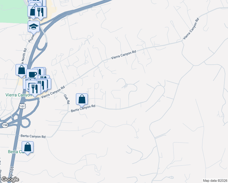 map of restaurants, bars, coffee shops, grocery stores, and more near 8630 Berta Canyon Court in Salinas
