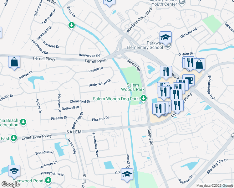 map of restaurants, bars, coffee shops, grocery stores, and more near 4432 Clemsford Drive in Virginia Beach