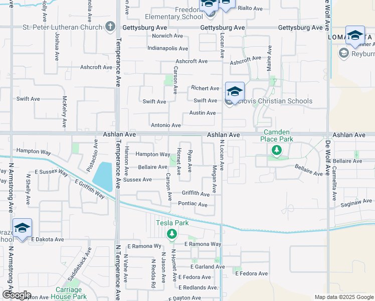 map of restaurants, bars, coffee shops, grocery stores, and more near 3248 Ryan Avenue in Clovis