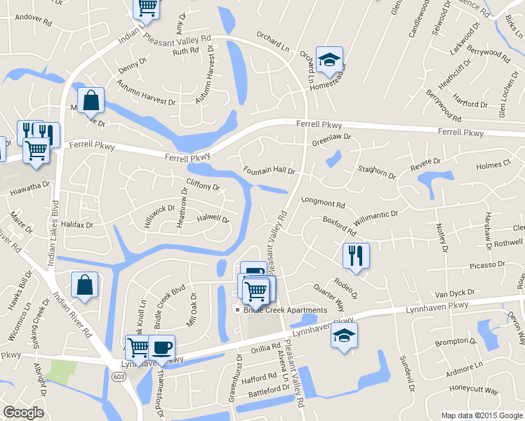 map of restaurants, bars, coffee shops, grocery stores, and more near 1464 Willow Pointe Court in Virginia Beach