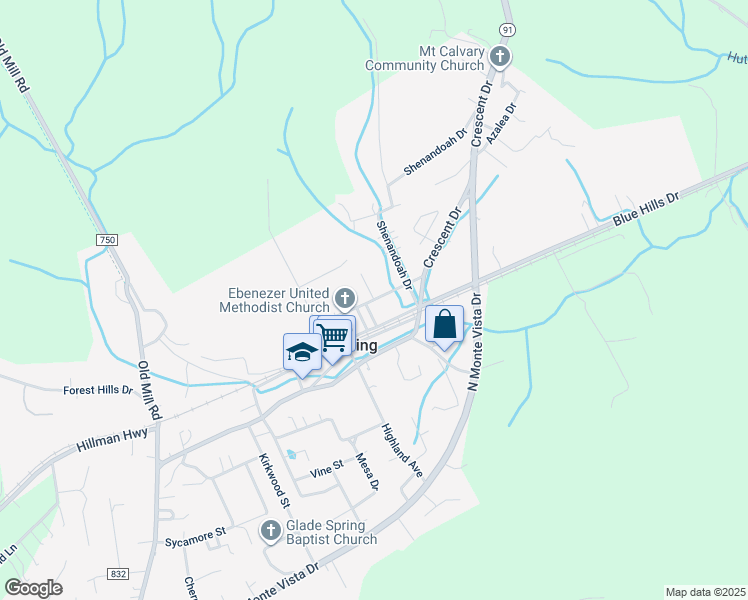 map of restaurants, bars, coffee shops, grocery stores, and more near 314 Popular Street in Glade Spring