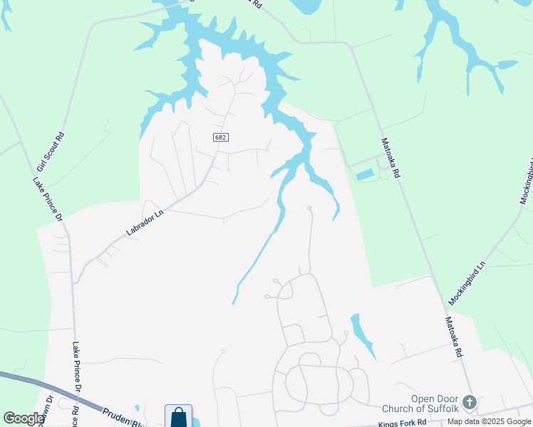 map of restaurants, bars, coffee shops, grocery stores, and more near 3607 Labrador Lane in Suffolk