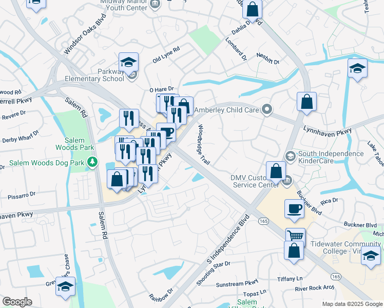 map of restaurants, bars, coffee shops, grocery stores, and more near 1508 Brookwood Crescent in Virginia Beach