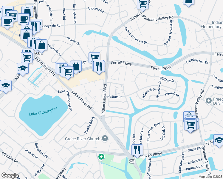 map of restaurants, bars, coffee shops, grocery stores, and more near 1428 Deerpond Lane in Virginia Beach