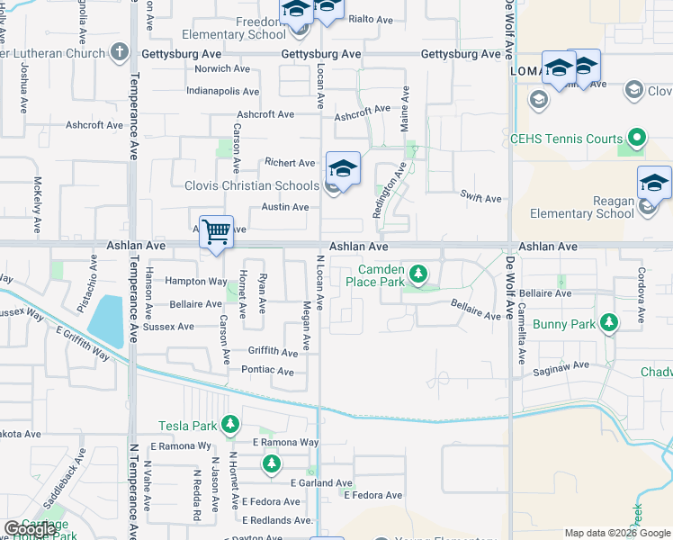 map of restaurants, bars, coffee shops, grocery stores, and more near in Clovis