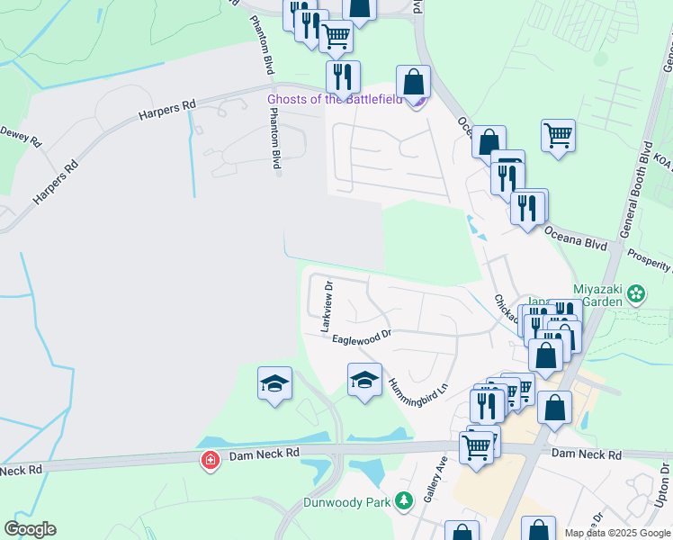 map of restaurants, bars, coffee shops, grocery stores, and more near 1328 Crane Crescent in Virginia Beach