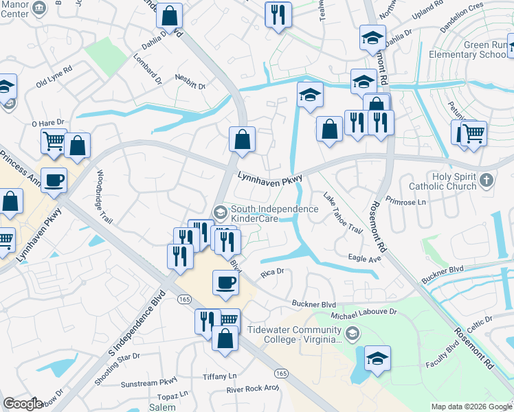 map of restaurants, bars, coffee shops, grocery stores, and more near 1555 Fairfax Drive in Virginia Beach