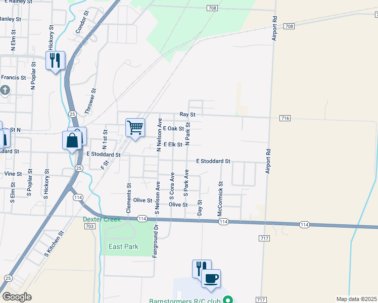 map of restaurants, bars, coffee shops, grocery stores, and more near 18 North Park Street in Dexter