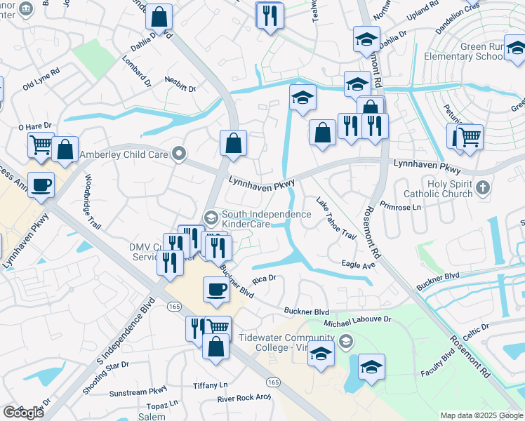map of restaurants, bars, coffee shops, grocery stores, and more near 1528 Fairfax Drive in Virginia Beach