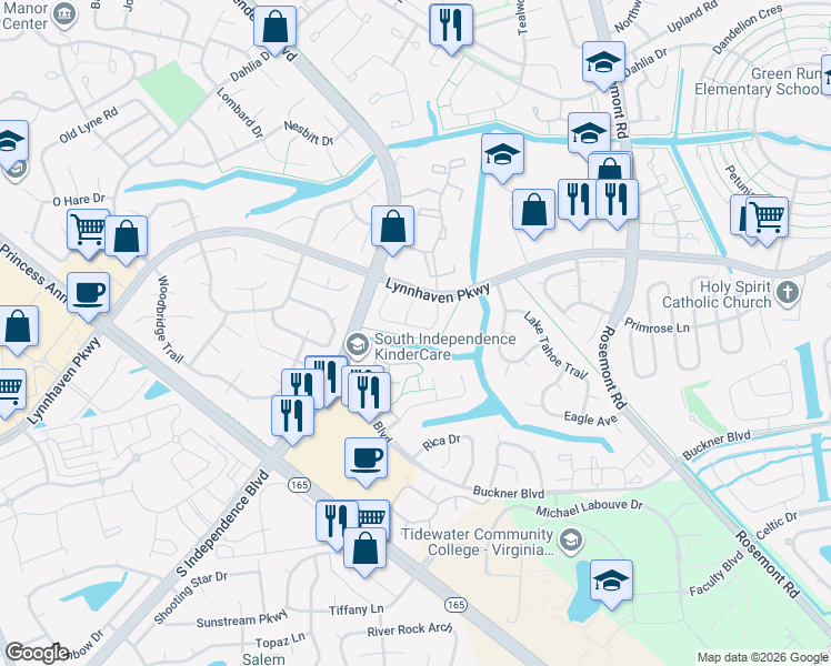 map of restaurants, bars, coffee shops, grocery stores, and more near 1555 Fairfax Drive in Virginia Beach