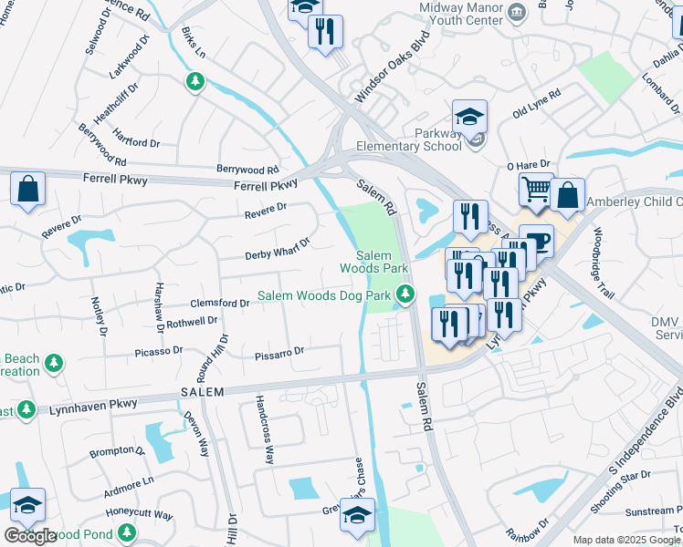 map of restaurants, bars, coffee shops, grocery stores, and more near 1413 Ashburnham Arch in Virginia Beach