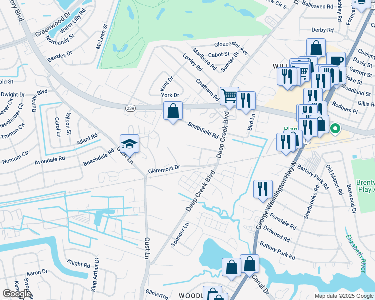 map of restaurants, bars, coffee shops, grocery stores, and more near 45 Holly Hill Lane in Portsmouth