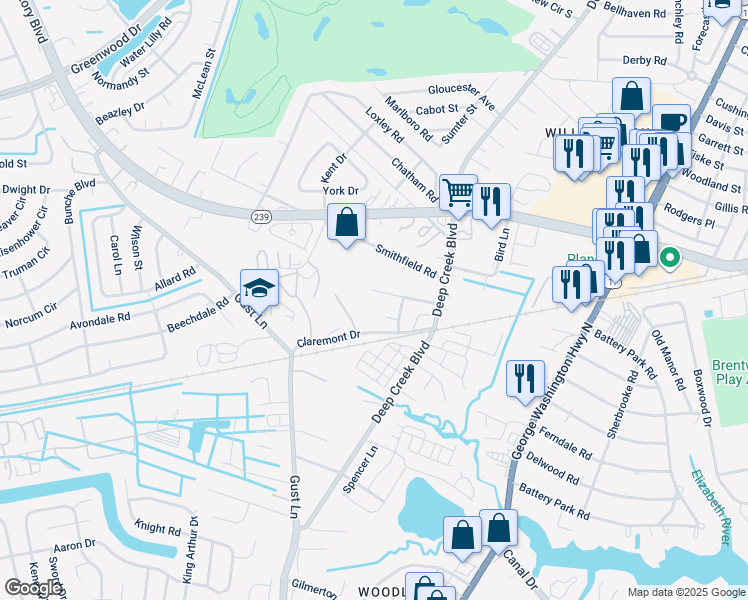 map of restaurants, bars, coffee shops, grocery stores, and more near 45 Holly Hill Lane in Portsmouth