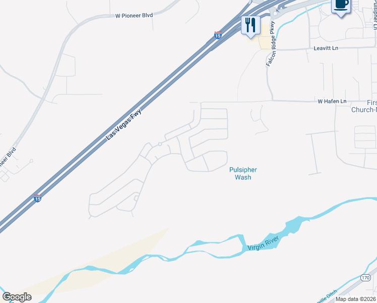 map of restaurants, bars, coffee shops, grocery stores, and more near 577 Torrey Pines Road in Mesquite