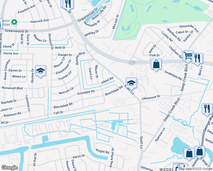 map of restaurants, bars, coffee shops, grocery stores, and more near 166 Allard Road in Portsmouth