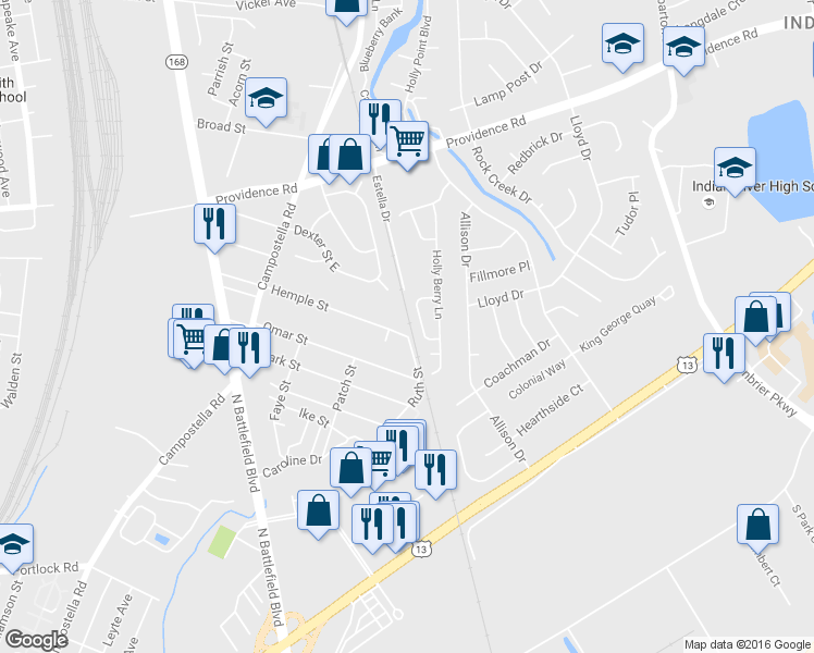 map of restaurants, bars, coffee shops, grocery stores, and more near 2635 Hemple Street in Chesapeake
