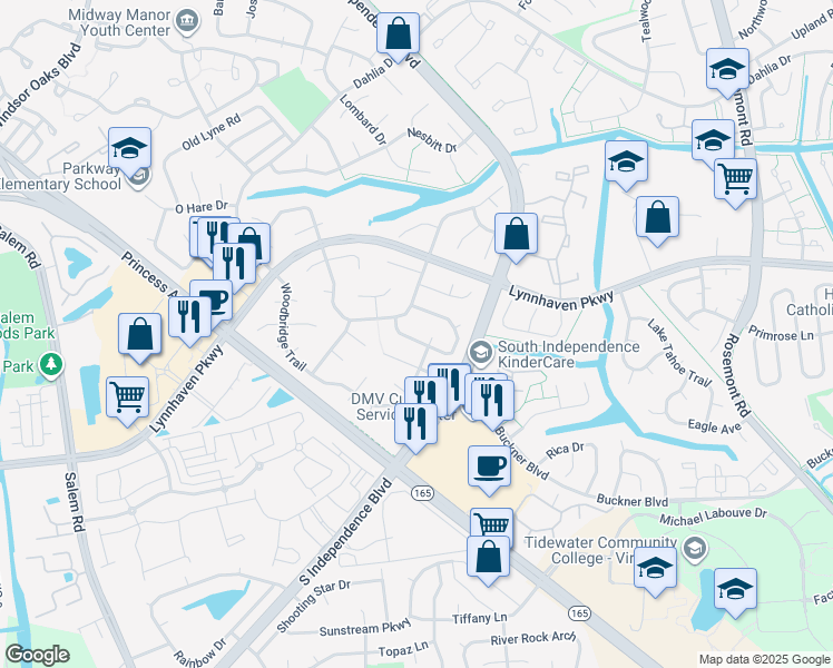 map of restaurants, bars, coffee shops, grocery stores, and more near 3789 Fieldstone Circle in Virginia Beach