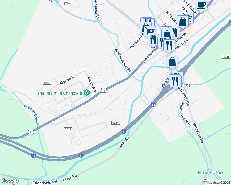 map of restaurants, bars, coffee shops, grocery stores, and more near West Lee Highway in Chilhowie