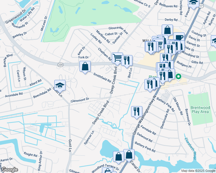 map of restaurants, bars, coffee shops, grocery stores, and more near 14 Holly Hill Lane in Portsmouth