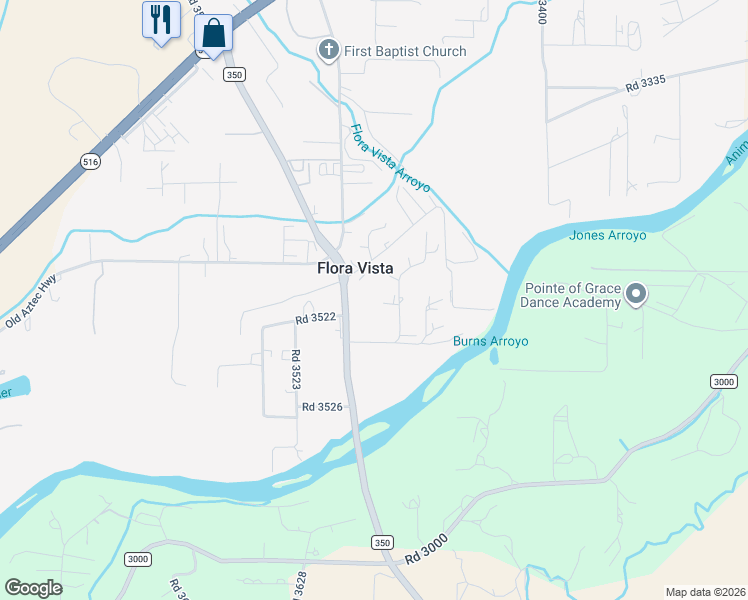 map of restaurants, bars, coffee shops, grocery stores, and more near 24 Road 3494 in Flora Vista