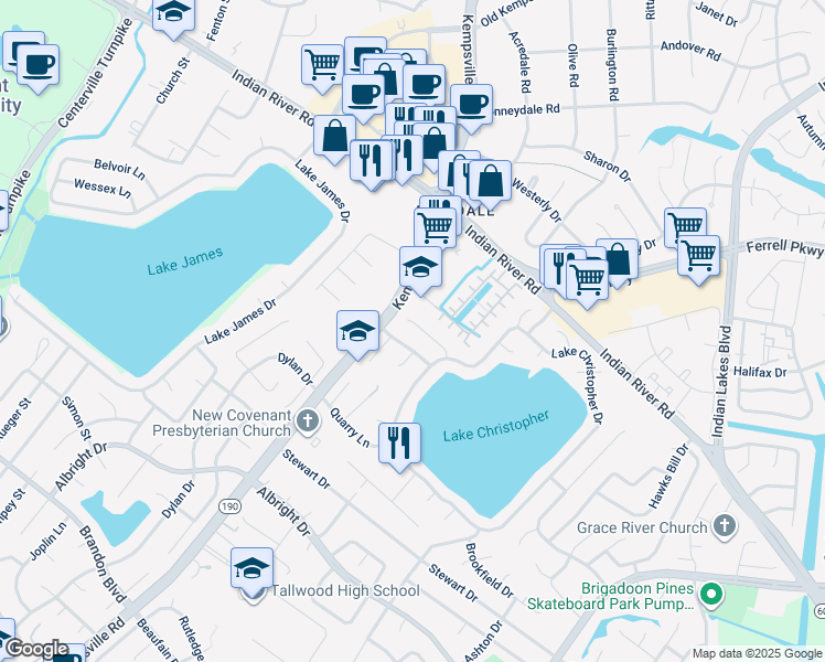 map of restaurants, bars, coffee shops, grocery stores, and more near 5225 Shorebreeze Court in Virginia Beach