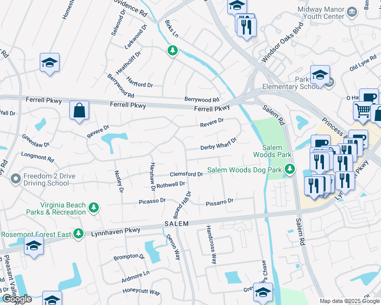 map of restaurants, bars, coffee shops, grocery stores, and more near 4205 Derby Wharf Drive in Virginia Beach
