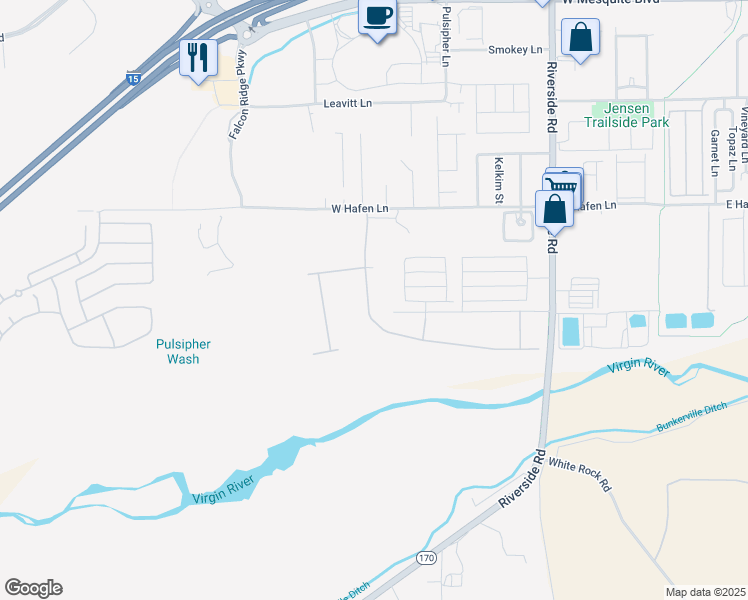 map of restaurants, bars, coffee shops, grocery stores, and more near 572 Hagens Alley in Mesquite