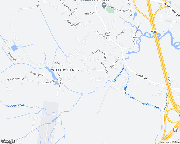 map of restaurants, bars, coffee shops, grocery stores, and more near 1216 Creekview Drive in Chesapeake