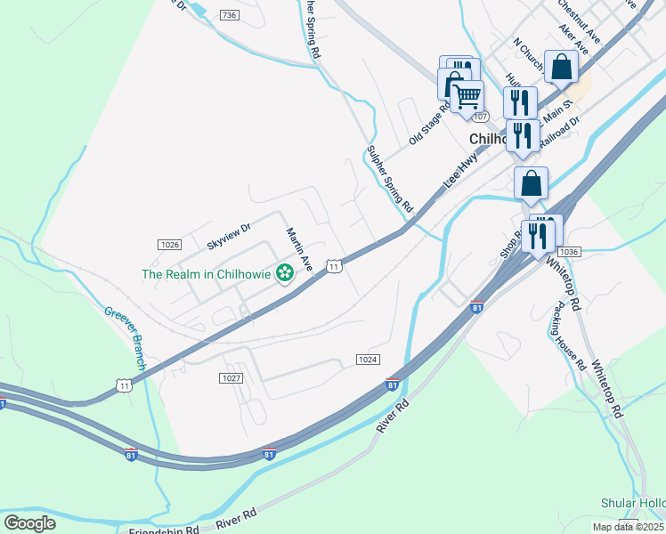 map of restaurants, bars, coffee shops, grocery stores, and more near West Lee Highway in Chilhowie