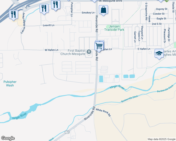 map of restaurants, bars, coffee shops, grocery stores, and more near 568 Sagebrush Street in Mesquite