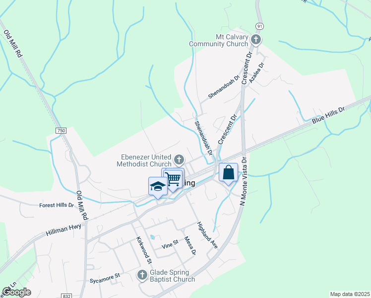 map of restaurants, bars, coffee shops, grocery stores, and more near 314-328 Popular Street in Glade Spring