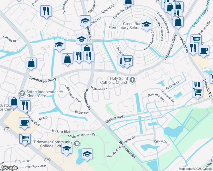 map of restaurants, bars, coffee shops, grocery stores, and more near 1461 Peartree Arch in Virginia Beach