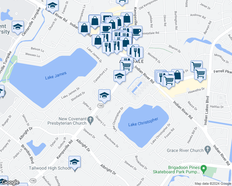 map of restaurants, bars, coffee shops, grocery stores, and more near 5233 Shorebreeze Court in Virginia Beach