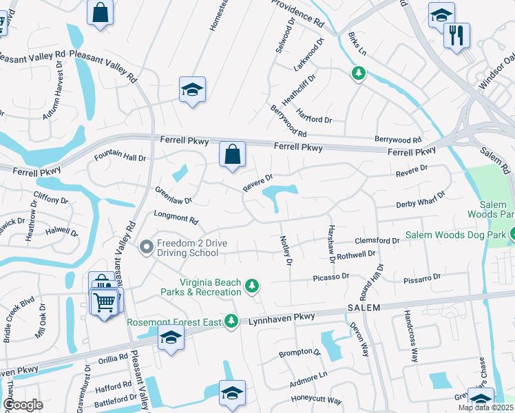 map of restaurants, bars, coffee shops, grocery stores, and more near 1413 Tapscott Court in Virginia Beach