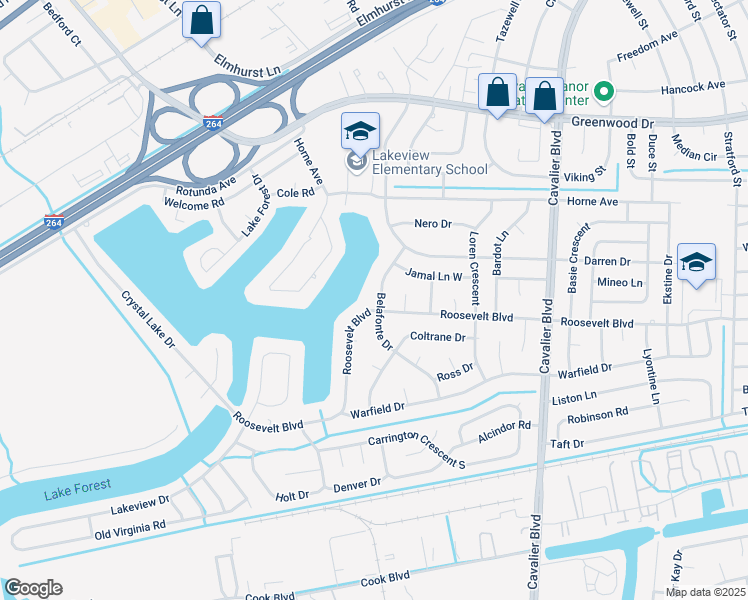 map of restaurants, bars, coffee shops, grocery stores, and more near 1520 Belafonte Drive in Portsmouth