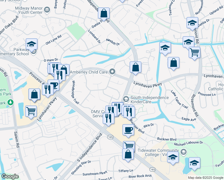 map of restaurants, bars, coffee shops, grocery stores, and more near 3789 Fieldstone Circle in Virginia Beach