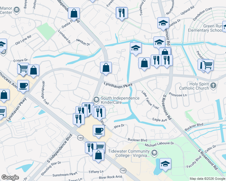 map of restaurants, bars, coffee shops, grocery stores, and more near 1555 Fairfax Drive in Virginia Beach