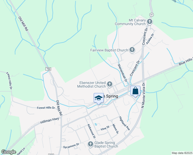 map of restaurants, bars, coffee shops, grocery stores, and more near 409 Grace Street in Glade Spring