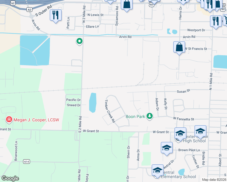 map of restaurants, bars, coffee shops, grocery stores, and more near 1405 Central Street in Dexter