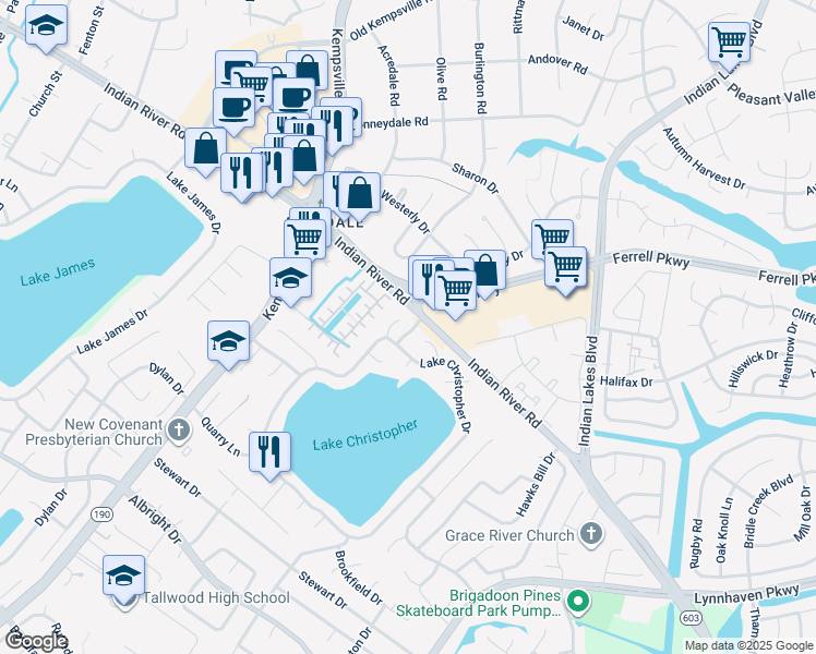map of restaurants, bars, coffee shops, grocery stores, and more near 1408 Fairbank Court in Virginia Beach
