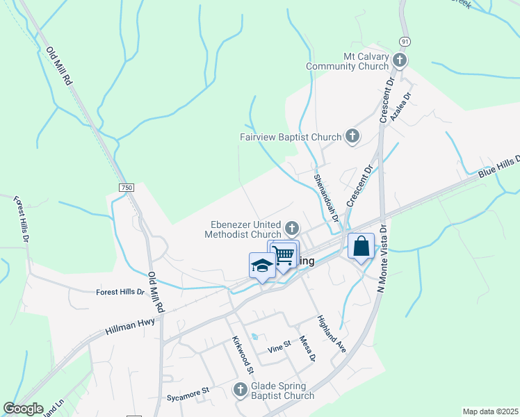 map of restaurants, bars, coffee shops, grocery stores, and more near 409 Grace Street in Glade Spring