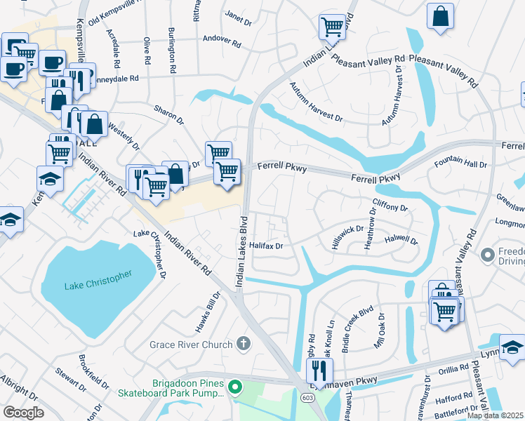 map of restaurants, bars, coffee shops, grocery stores, and more near 5210 Breezewood Arch in Virginia Beach