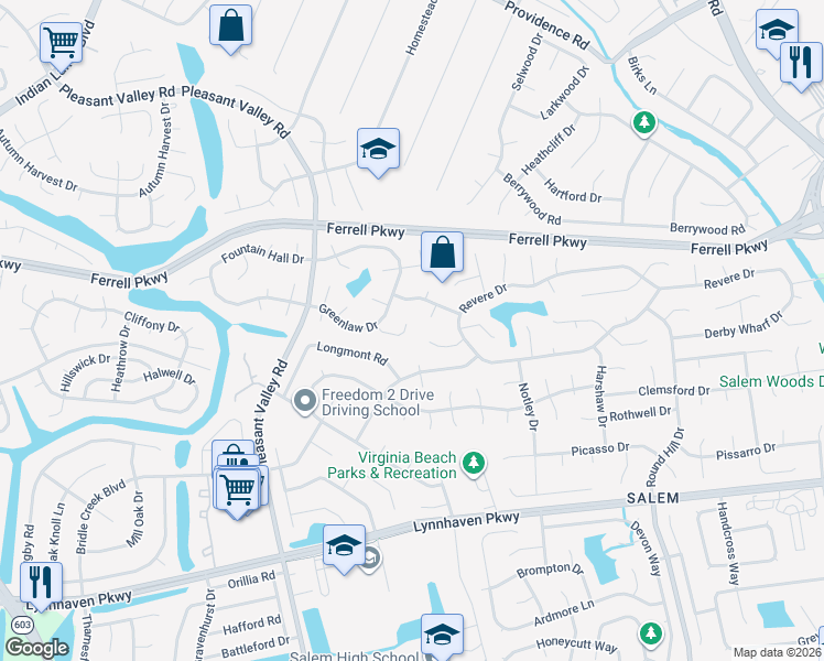 map of restaurants, bars, coffee shops, grocery stores, and more near 1521 Colbeck Court in Virginia Beach