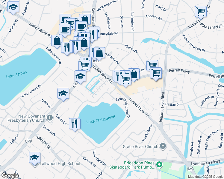 map of restaurants, bars, coffee shops, grocery stores, and more near 1408 Fairbank Court in Virginia Beach