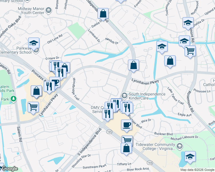 map of restaurants, bars, coffee shops, grocery stores, and more near 3789 Fieldstone Circle in Virginia Beach