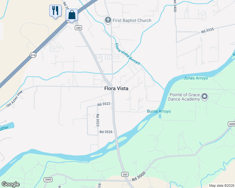 map of restaurants, bars, coffee shops, grocery stores, and more near 24 Road 3494 in Flora Vista