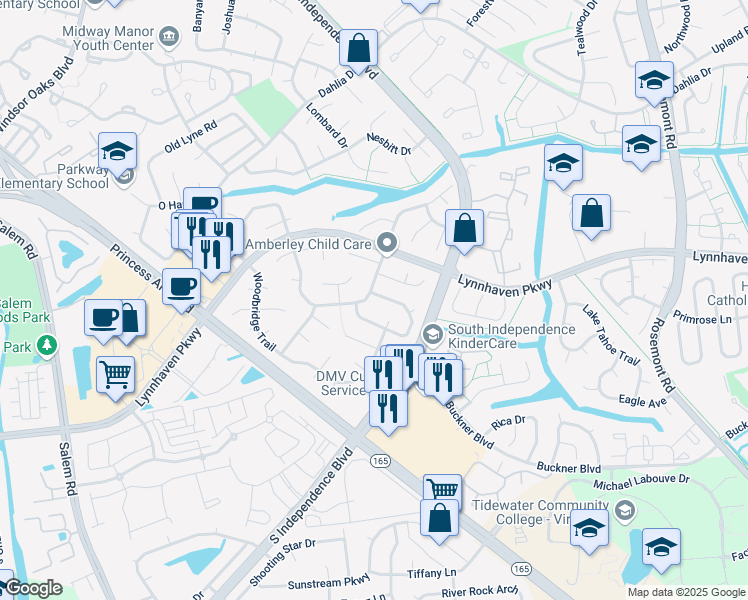 map of restaurants, bars, coffee shops, grocery stores, and more near 3789 Fieldstone Circle in Virginia Beach